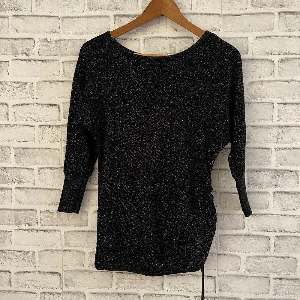 Women’s Express black with metallic threads sweater with tie size XS
